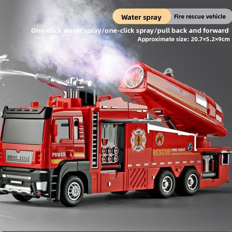 Model Car Vehicle 1:32 Spray Fire Truck Water Spray Ladder Trucks Toy Sound Light Pull Back Doors Opened Collection Boys Gift