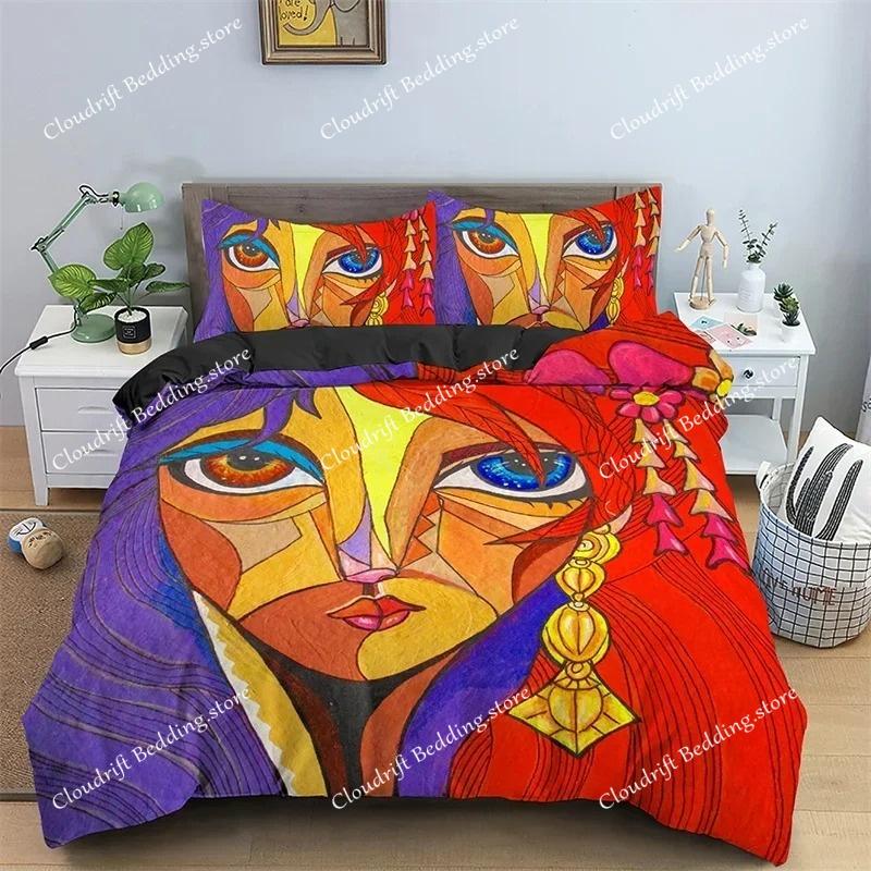 Abstract Human Face Duvet Cover Twin Full King Double Microfiber Mystic Artwork Comforter Cover Psychedelic Graffiti Bedding Set