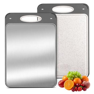 Titanium Cutting Board for Kitchen Double Sided Design Pure Titanium Metal Side for Meat Fish Wheat Straw PP Side for Fruits Vegetables Dishwasher Sa
