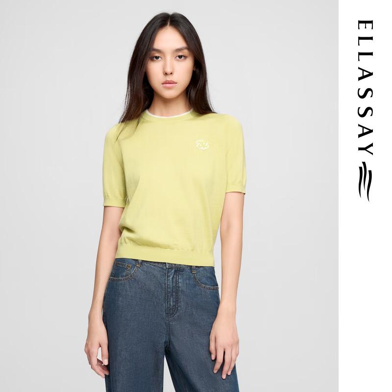 ELLASSAY Women's Merino Wool Silk Blend Short Sleeve Knit Top