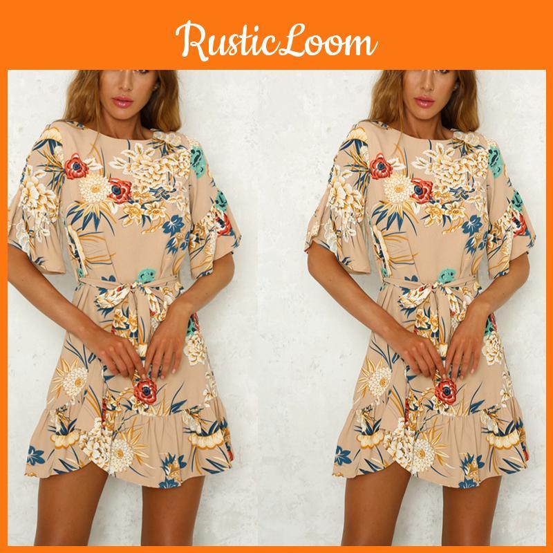 Stylish Womens Mini Ladies Dress Floral Print Ruffle V Summer Beach Sundress For Every Occasion