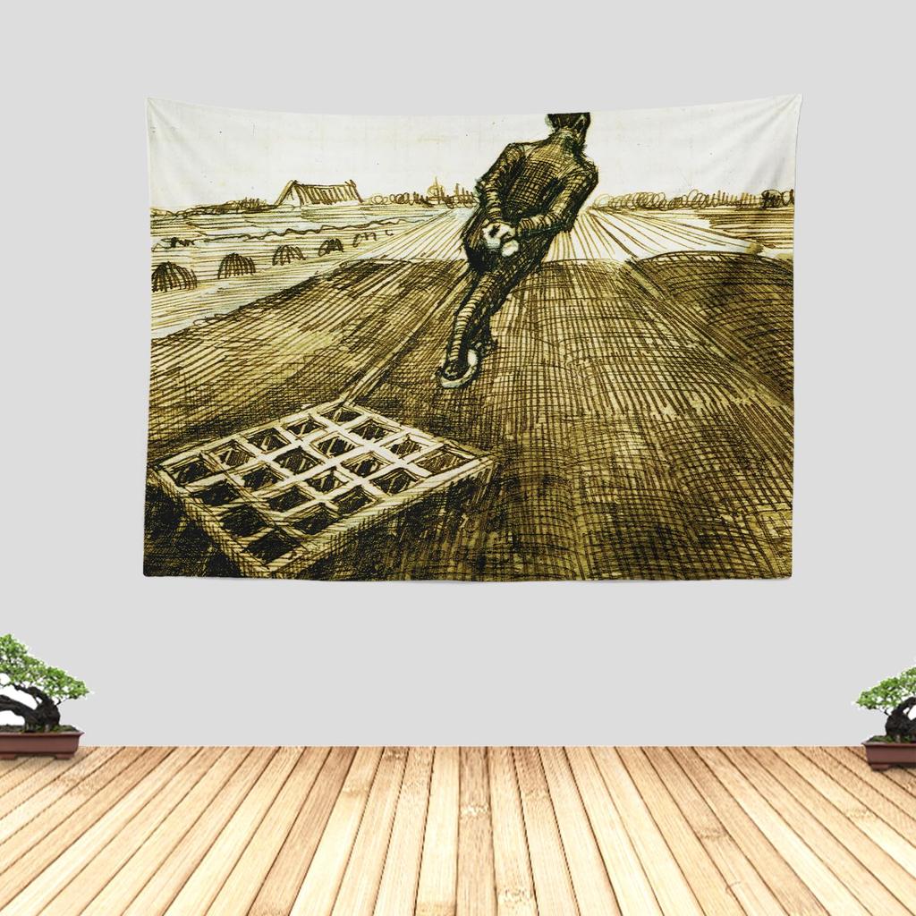 Van Gogh Schädel Wandteppich, Klassischer Ölgemälde Druck mit Skelett beim Rauchen, Wandbehang für Schlafzimmer Wohnzimmer Gothic Dekor