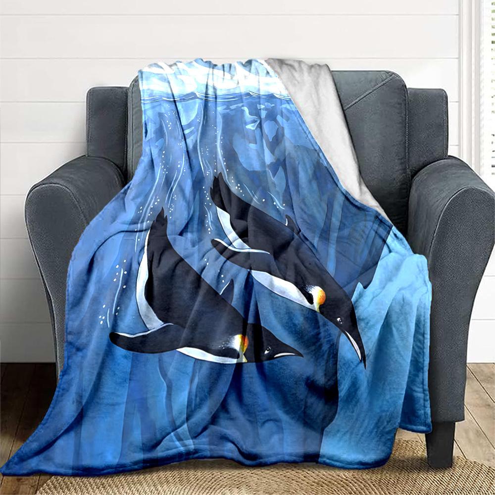 1pc Penguin Iceberg Blanket, Lightweight Flannel Throw Blanket For Sofa, Bed, Travel, Camping, Living Room, Office, Couch, Chair, And Bed
