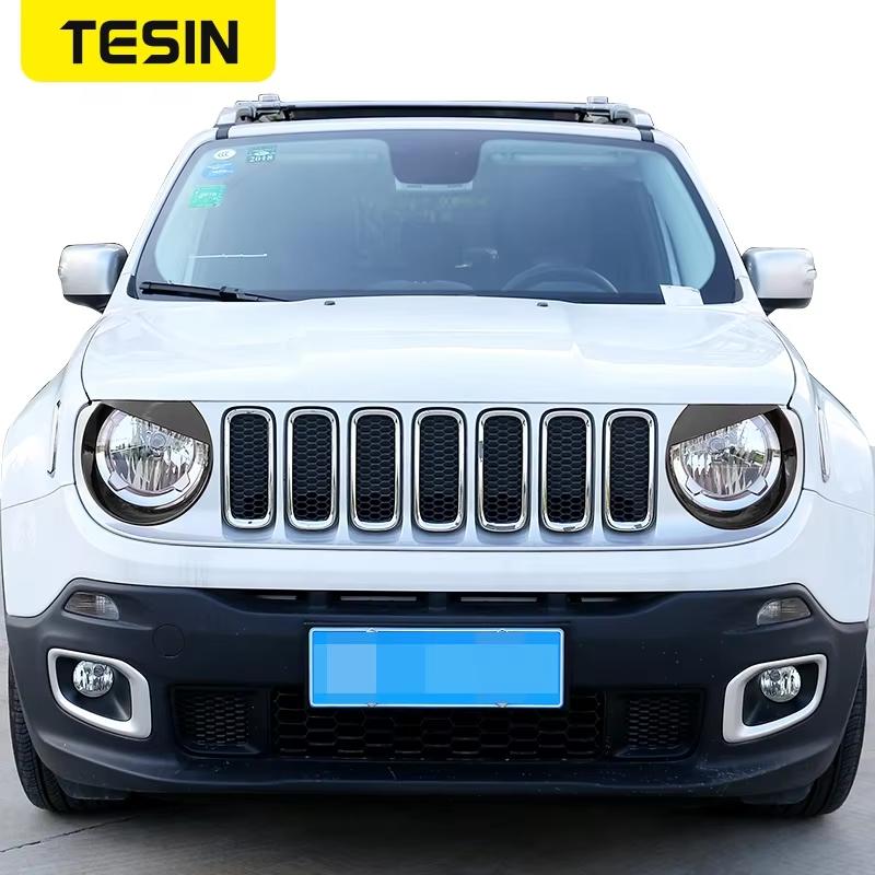 TESIN Car Front Headlight Decoration Cover for Jeep Renegade 2016 2017 2018 Head Light Lamp Hoods Trim Ring Exterior Accessories