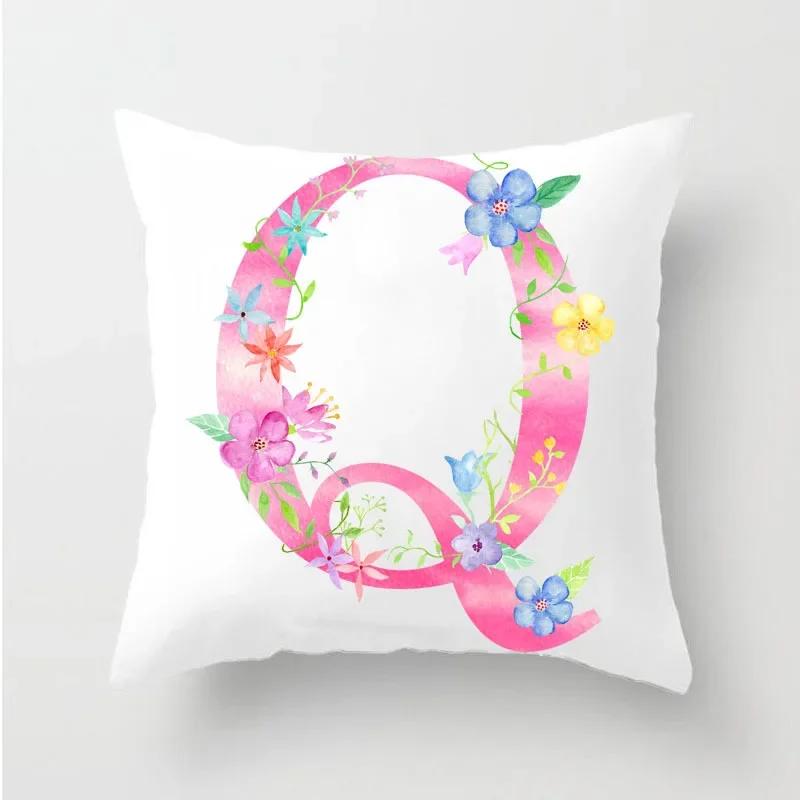 Flower 26 Letters Alphabet Decorative Cushion Cover Polyester Pillowcase Throw Pillow Cover Home Decor Fundas De Cojin 45X45Cm