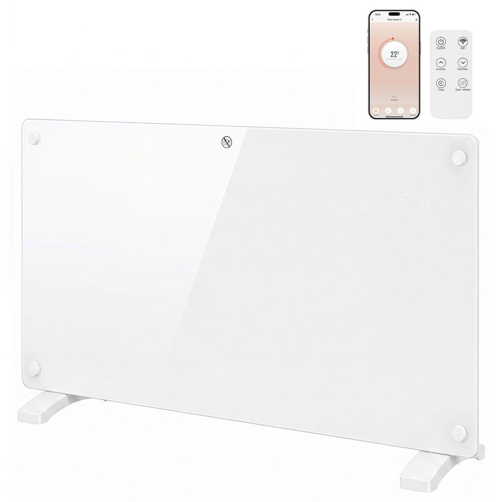 1500W Smart Panel Heater Wall Mounted & Freestanding, Electric Heater with Weekly Timer, Open Window & Anti-Frost, White