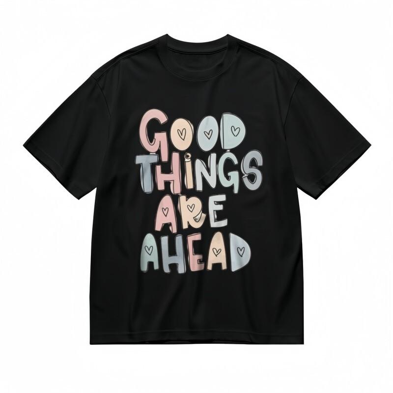 Women's Trend Classic T-Shirt Pastel Lettering with Tiny Hearts Design Black Tee