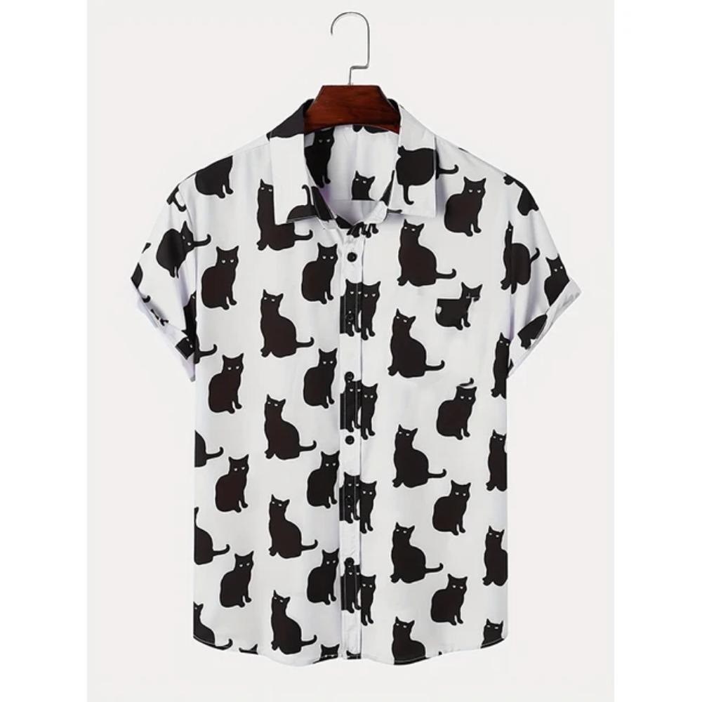 

Summer Cute Cat Print Shirt Men s Casual Short Sleeve Hawaiian Casual Button Lapel Shirt For Summer Men Clothing Streetwear XL
