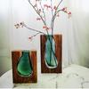 Wooden Glass Vase Transparent Flower Pot Desktop Ornament Hydroponic Flower Holder  Office