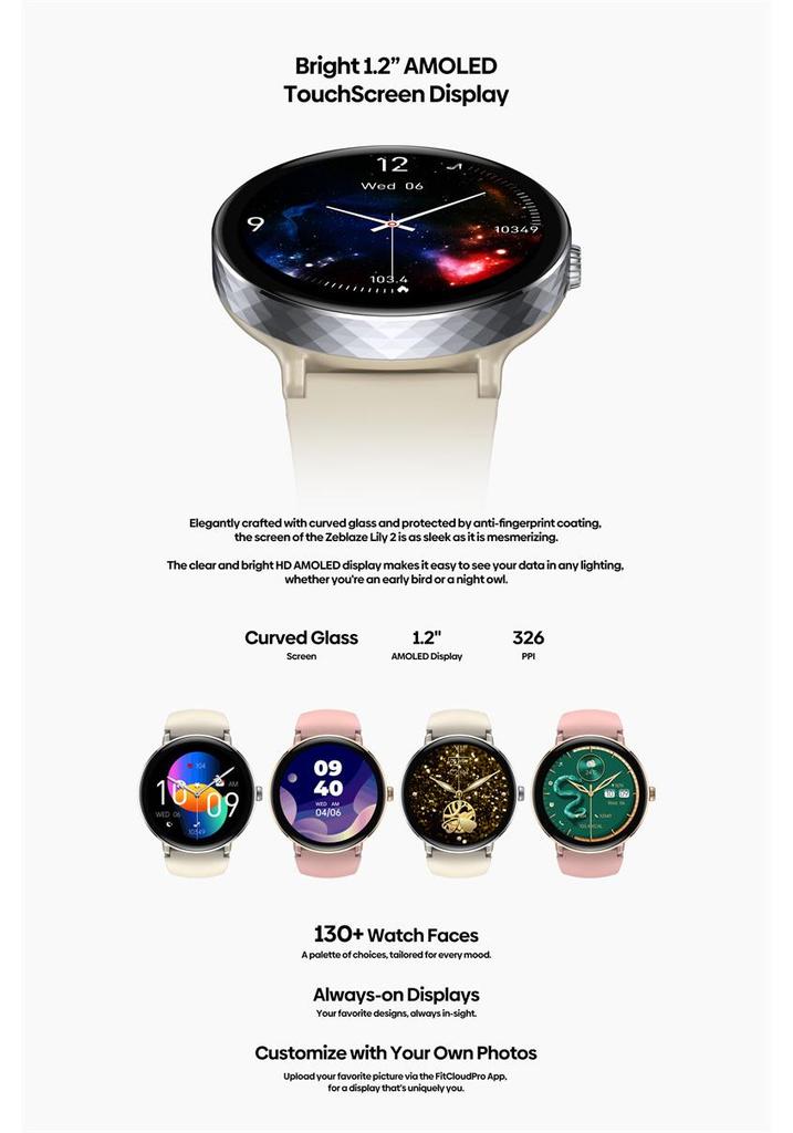 Zeblaze Lily 2 Women's Smartwatch with Bluetooth Calling, 1.2" AMOLED Screen, and Dual Straps