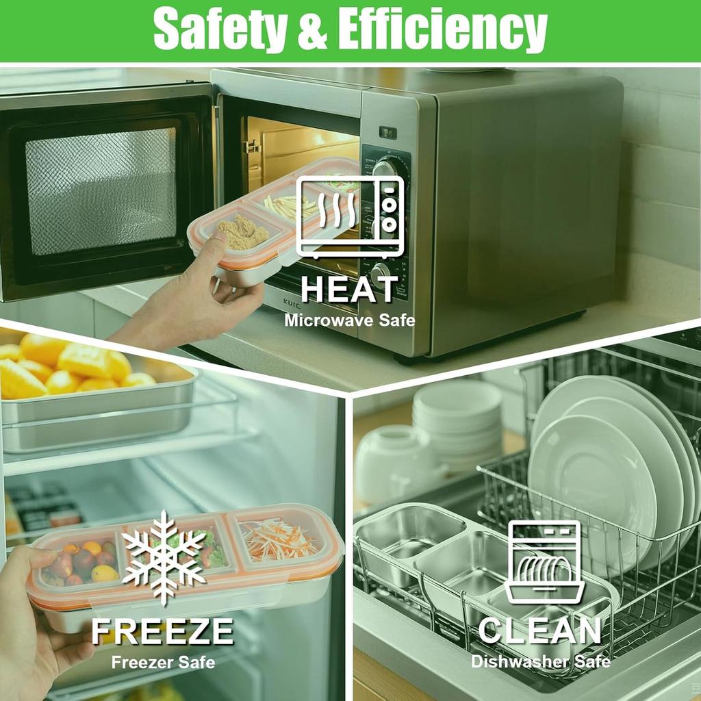 Snackle Box Container Stainless Steel, Reusable Snack Containers with Lids, 3 Compartment Divided Food Storage Containers