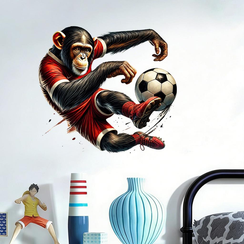 Chimpanzee Playing Soccer Self-adhesive Bedroom Living Room Sofa Background Wall Decoration Sticker