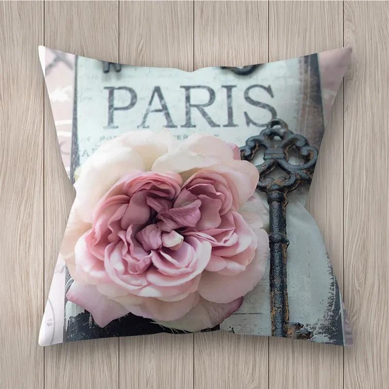 Square Polyester Cushion Cover Living Room Home Decor Throw Pillow  Rustic Rose Printed  Case