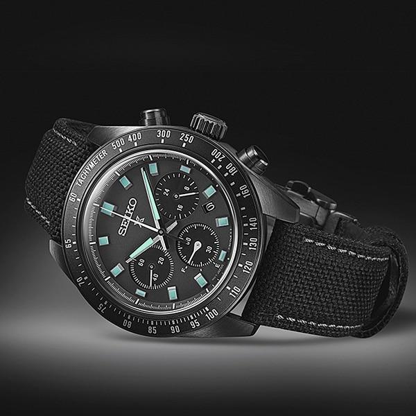 Seiko SBDL105 (PROSPEX SPEEDTIMER The Black Series Solar Chronograph Pánské hodinky s nylonovým řemínkem) Kulaté hodinky