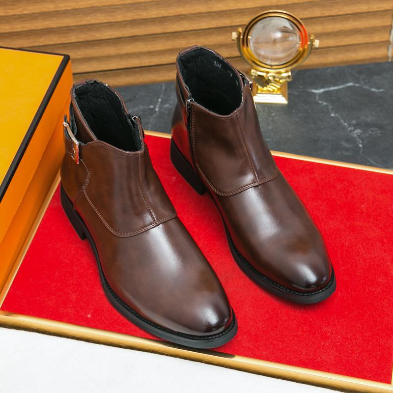 Large Size Martin Boots Men's Fashion British Chelsea Leather Boots Business Retro Zipper Locomotive Boots Men's