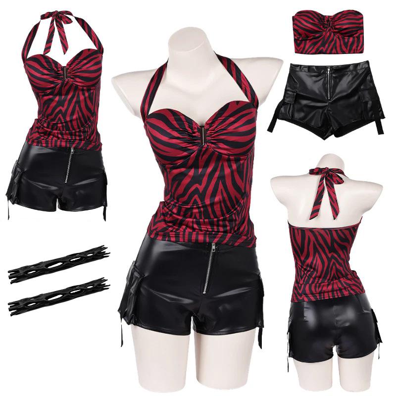 Obsession Nikki Kostým Cosplay Oblečení Zebra Tílko na šňůrku Koženkové Cargo Šortky Punk Streetwear Halloween Karneval Maska