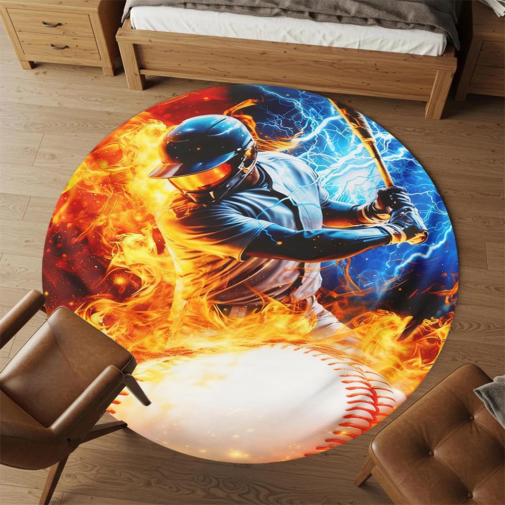 1PC Fire Lightning Round Chair mat Area Rug - Non-Slip, Floor Mat for Office, Bedroom, and Indoor Decor -Gift D1127250