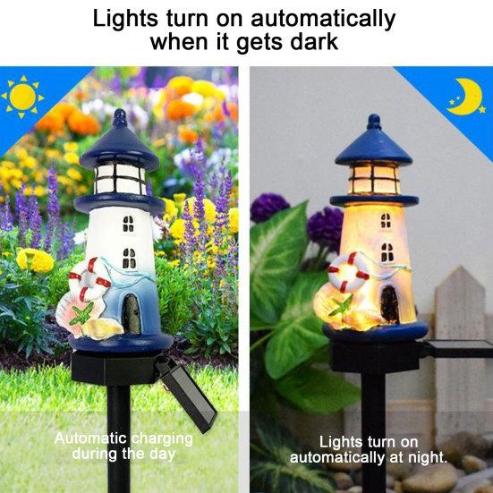 Solar Lighthouse Lawn Light, Outdoor Garden Lighthouse Statue Solar Light, Waterproof Solar Pathway Light for Patio Lawn Yard