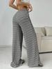Spring/Autumn Women's Casual Striped Solid Color Elastic Waist Cotton Straight Leg Pants