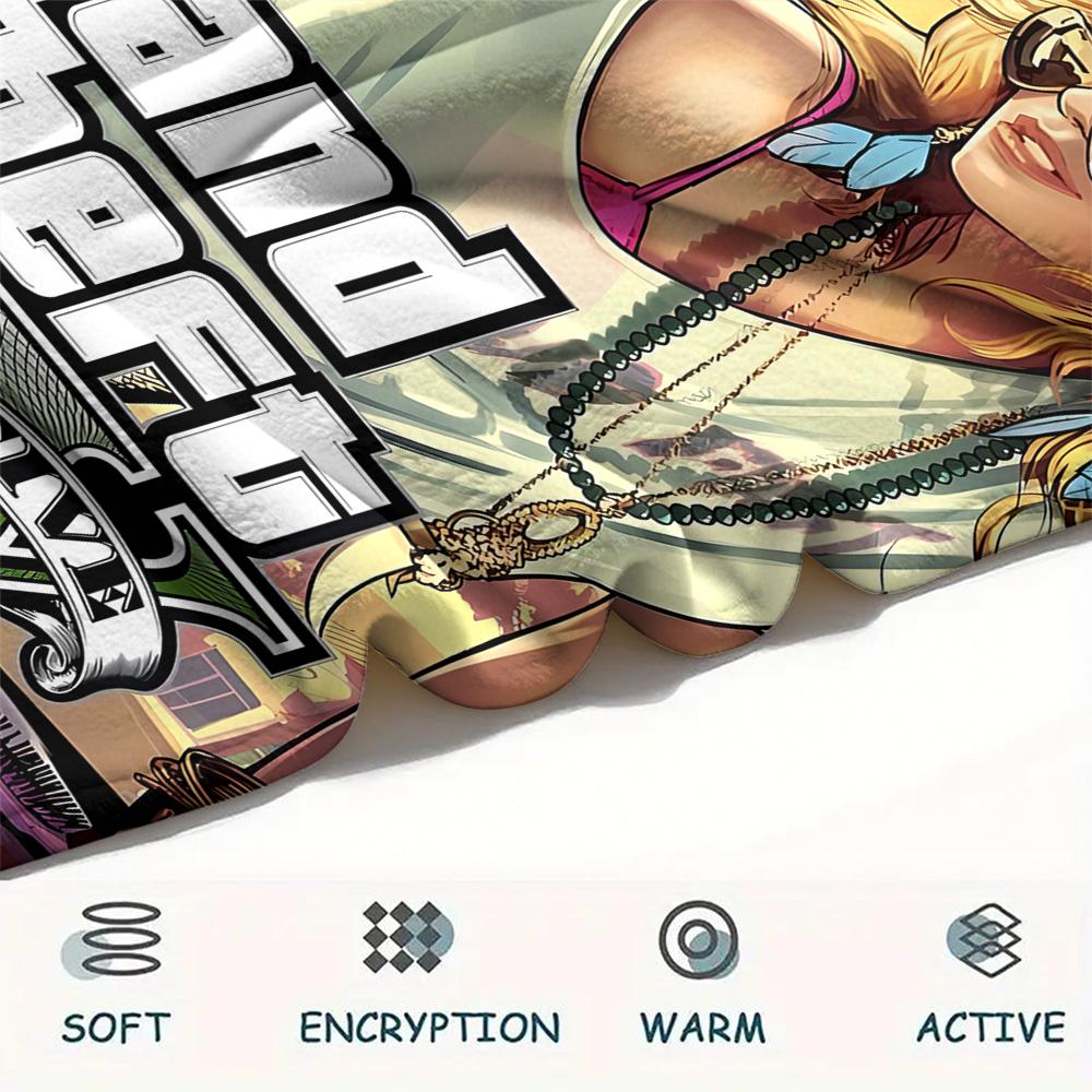 1 ks Flísová deka s potiskem Grand Theft Auto, Vysoce kvalitní, Pro všechna roční období, Domácí dekorace, Teplo a pohodlí, Perfektní jako vánoční dárky
