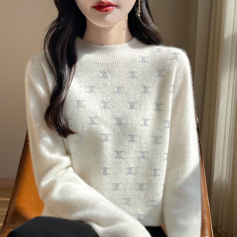 Suéter de cashmere feminino Qinghe cashmere 30% cashmere 70% lã outono e inverno cashmere pullover macio e quente