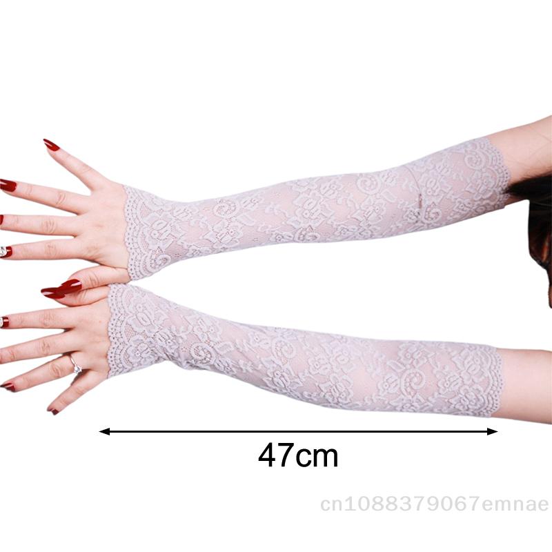 [ZYAS]1Pair Summer Lace Long Sleeves Anti-Sunburn Arm Cover Women Breathable Hollow Hand Sleeves Driving Arm Sleeve Fingerless