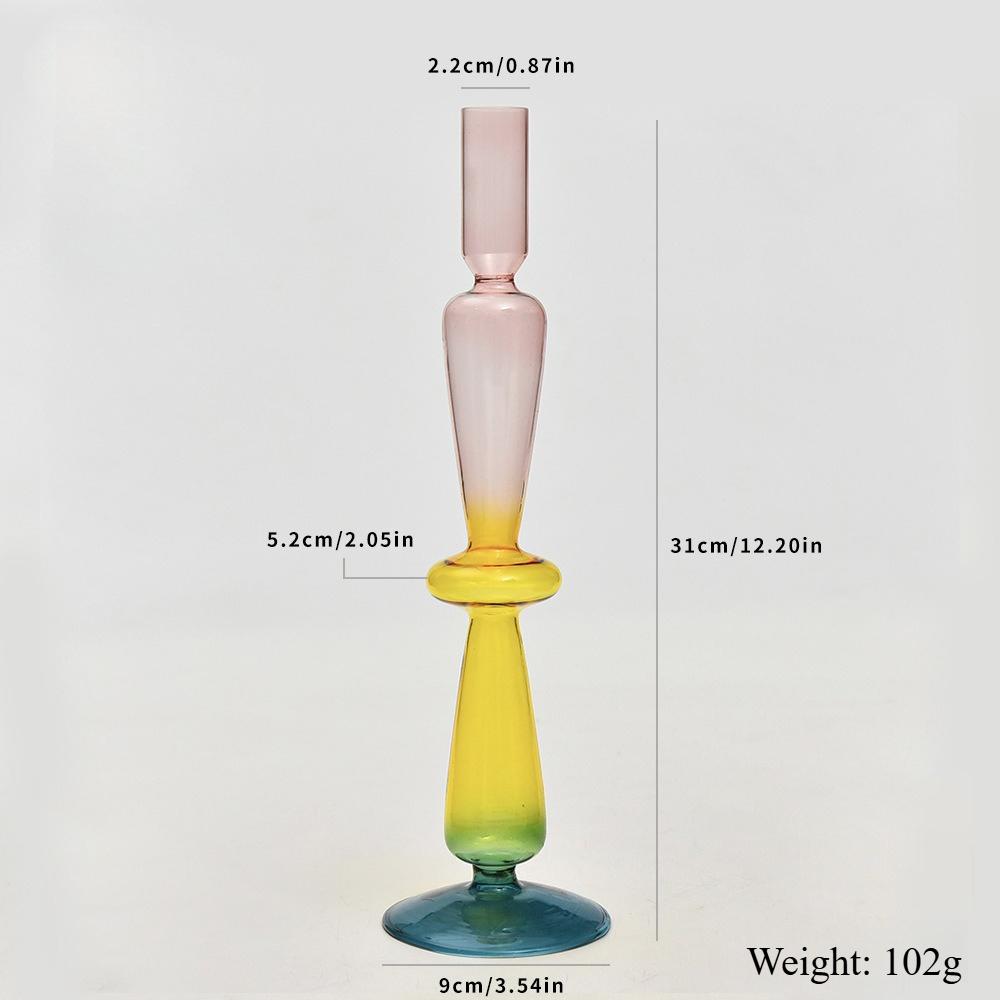 Creative European Style Colored Glass Candle Holder Taper Candlesticks Home Decoration Modern Nordic Living Room Decor
