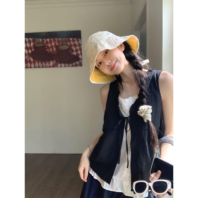 Age-Reducing Lace Stitching Sleeveless Vest Loose False Two Pieces