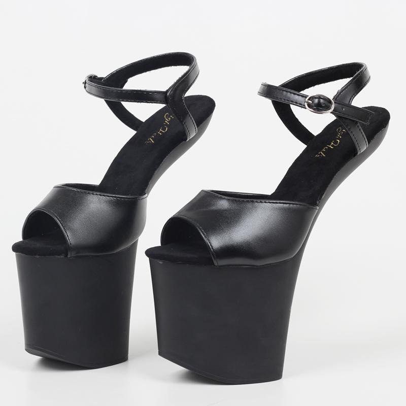 Mode FHC 20cm Huf Absatzlose Sandalen,Damen Fetisch Pole Dancing Schuhe,Plateau Sommerabsätze.Peep Toe,Knöchel Schnallenriemen,Schwarz,Dropship