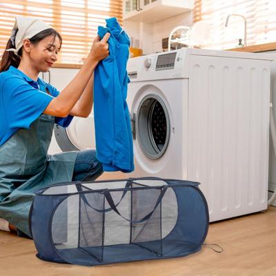 Mesh Foldable Laundry Basket 3 Compartments Large Capacity Foldable Design Lightweight