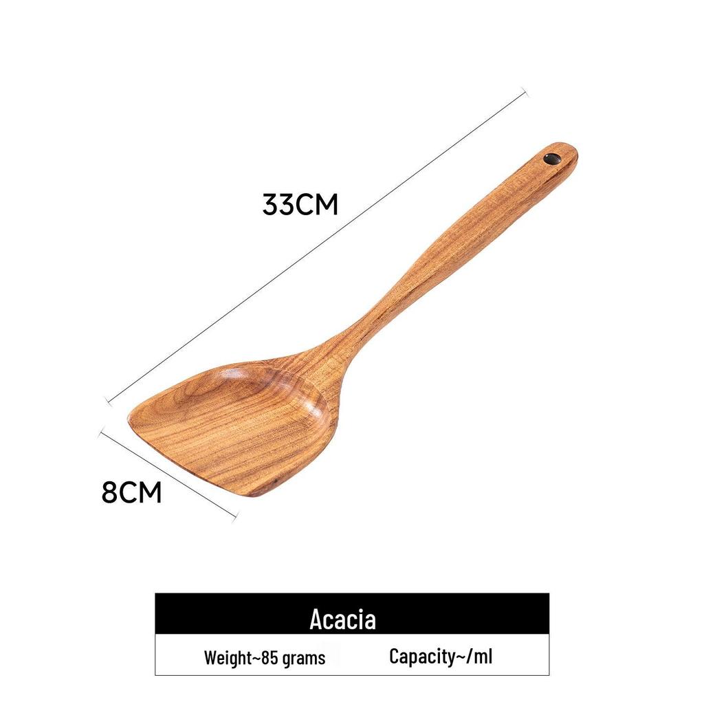 Acacia Long Handle Heat-Resistant Wooden Spatula and Salad Fork Set