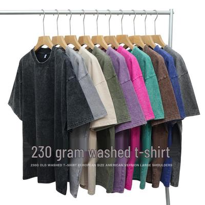 230g Washed Vintage European Heavyweight Oversized T-Shirt with Drop Shoulder & Crew Neck