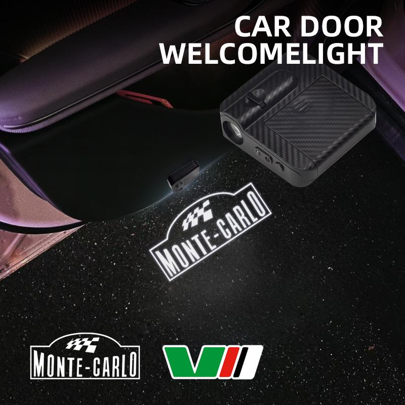 QPZF2 1/2Pcs Monte Carlo VRS Logo Car Door HD LED Lamps Projector Courtesy Welcome Lights For Skoda Scala Yeti Octavia Rapid Kodiaq
