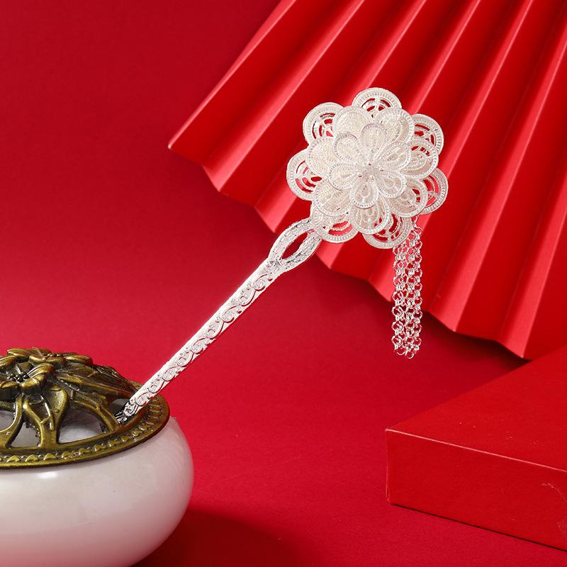 

Мяо серебряная заколка для волос с бахромой павлин ретро эмаль феникс китайская заколка для волос заколка для волос древний головной убор ханфу женщины