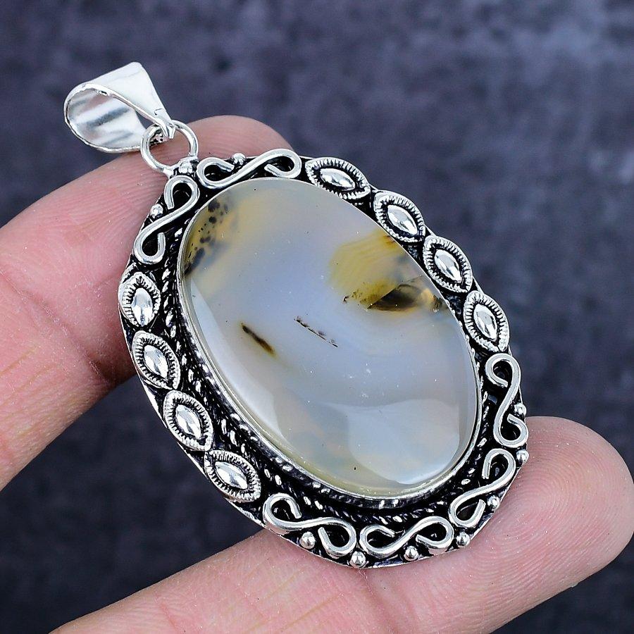 Natural Montana Agate Gemstone 925 Sterling Silver Jewelry Pendant 2.36" ETC-14279