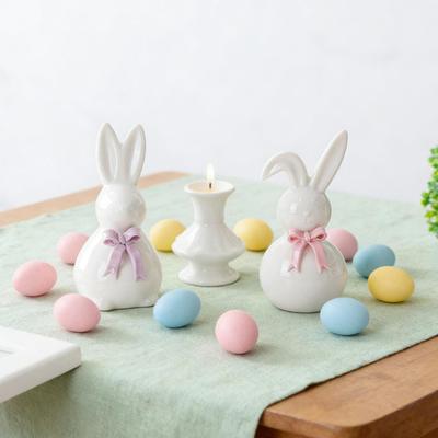 Keramická figurka králíčka s mašlí Velikonoční mini zajíček Soška Jarní Velikonoce Dekorace na doma do kanceláře Sváteční párty Ozdoba
