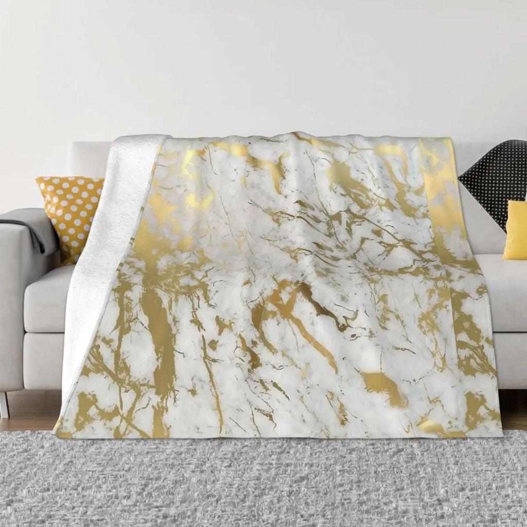 Gold Marmor Decke Korallenfleece Plüsch Modern Geometrisch Grafik Tragbar Ultra-Weich Überwurfdecke für Bett Couch Plüsch Dünne Steppdecke