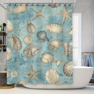 Blue Seashell Shower Curtain Home Decor for Bathrooms Printed with Starfish Shells In Natural Colors Size: 72x84 Inches (180X213