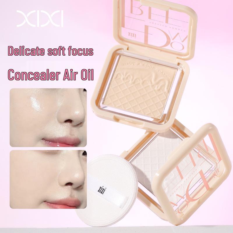Xixi Chun Fu Glutinous Setting Powder Foundation - Natural, Lightweight, Oil-Control, Daily Touch-Up with Puff