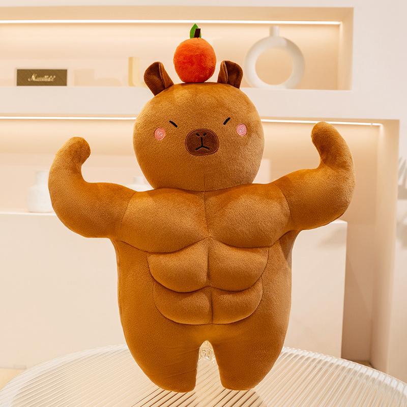 Capybara Plush Toy with Creative Muscle Design Huggable Strong Tiny Head Soft Gym Decor Adorable Funny Gift