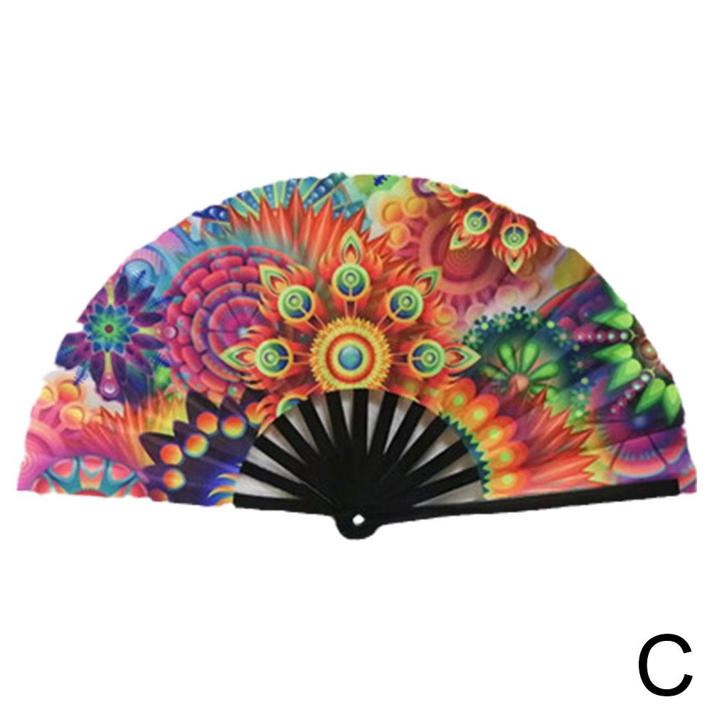 33cm Large Folding Hand Rave Fan Chinease/Japanese Music Colorful Fan Gradient Reflective Festival Dance Fan Fan Gifts Fold Q4C5