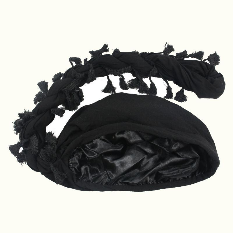 Men Braid Hat Turban Durag Wave Cap Halo Lined Hat for Men Women Head Wraps Cap with Tassel Elastic Pre Tie Waves Braids Cap