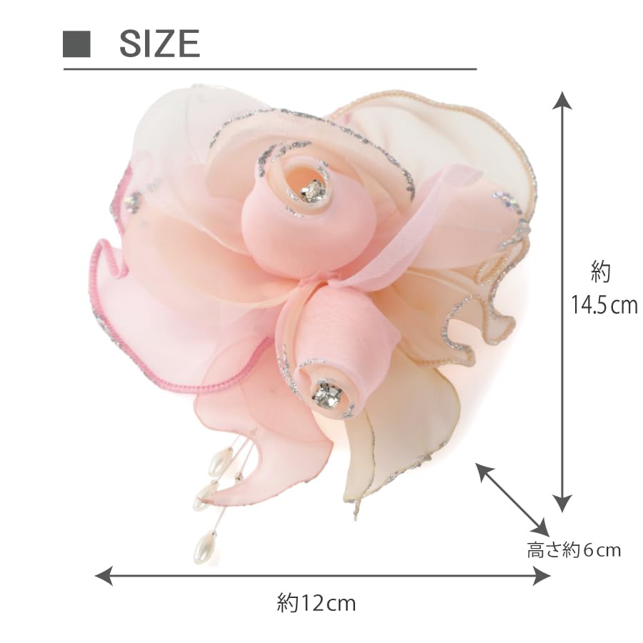 Handmade Wrapped Chiffon Sparkly Pin For Formal Occasions and Elegant Pink [Crane's Collection] Corsage, 2-Wheel Brooch, Outfits,