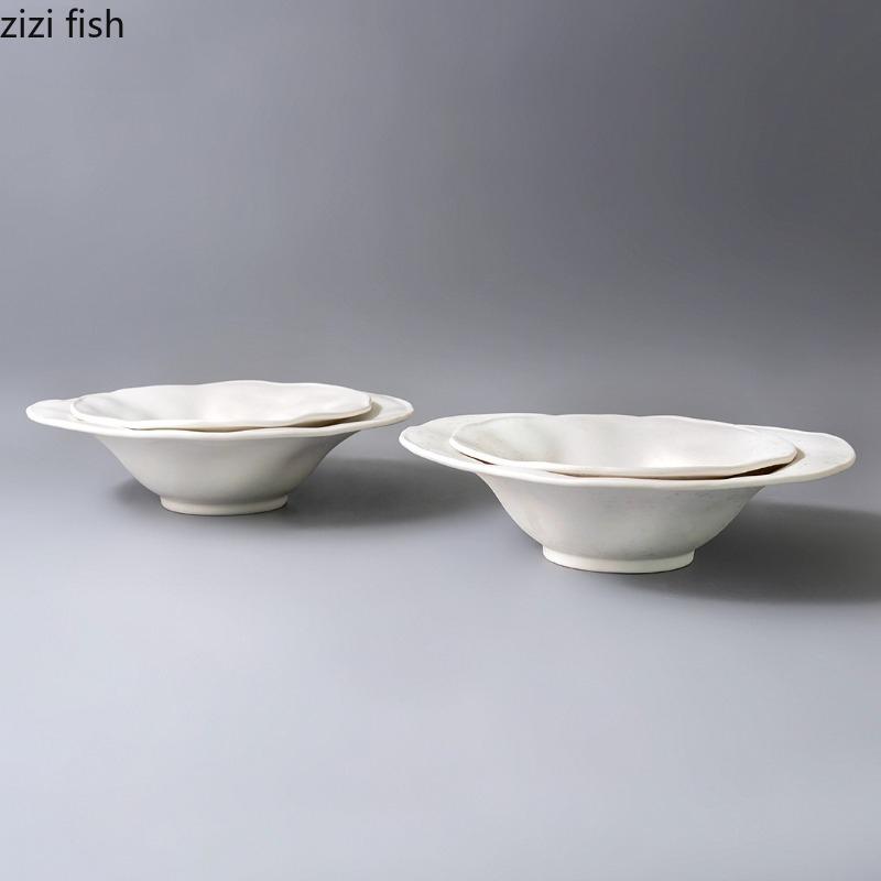 Ceramic Deep Bowl Dining Plate Noodle Bowls Pasta Dish Dessert Bowls Fruit Plates Salad Bowl Soup Plate Snack Plates Sting Disc