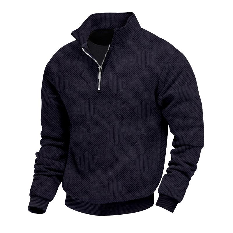 Autumn/Winter Vintage Heavyweight Jacquard Long-Sleeved Collared Zip-Up Men's Oversized Casual Hoodie