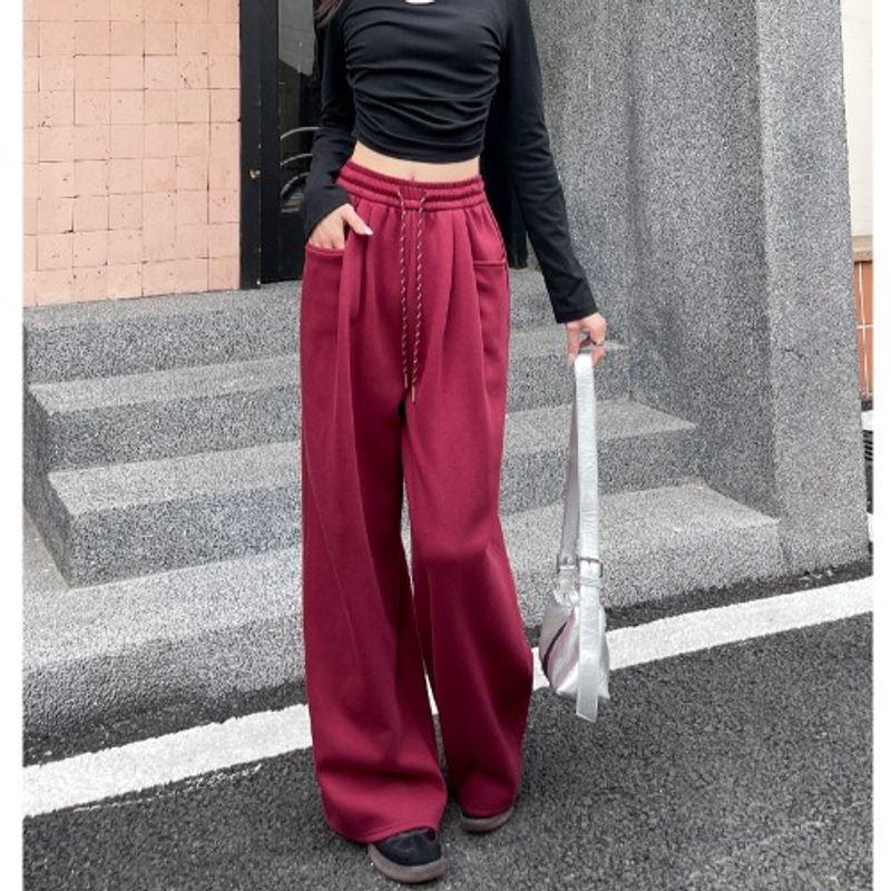 

Женская одежда больших размеров для полных девушек, студенческая, ангольского красного цвета, свободные широкие брюки для отдыха и спорта, для утренней пробежки, широкие прямые брюки-швабры Angola red 2XL(Large size)