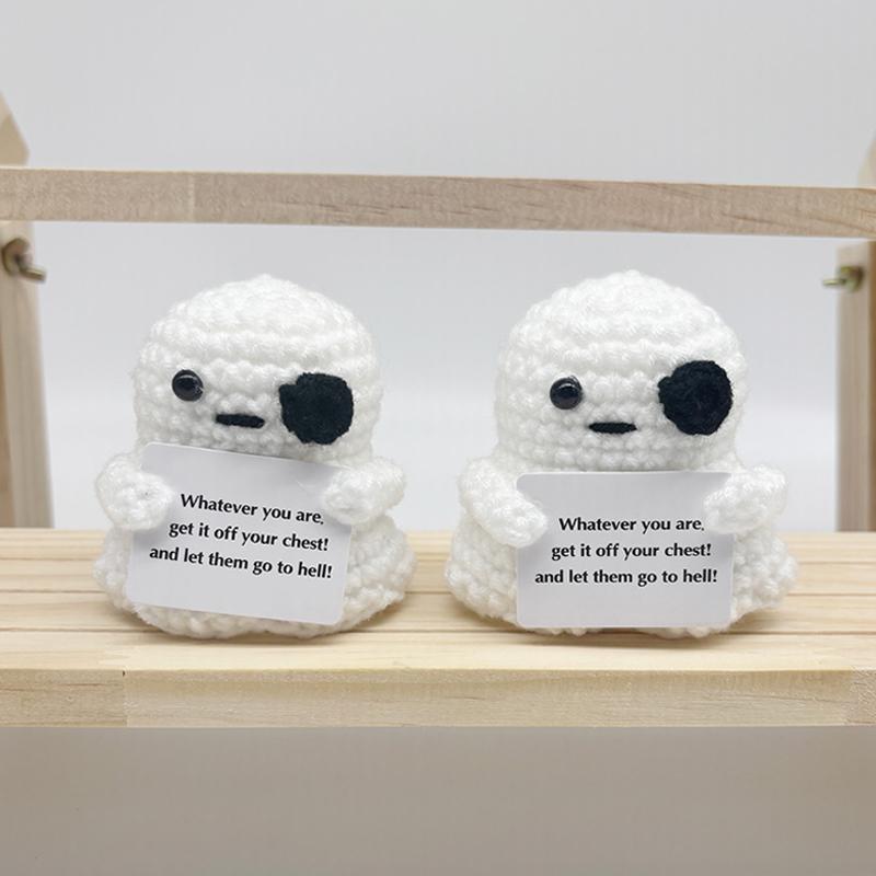 Cute Emotional Support Positive Crochet Doll Handmade Wool Knitting Doll Desktop Decoration Graduation Halloween Christmas Gift