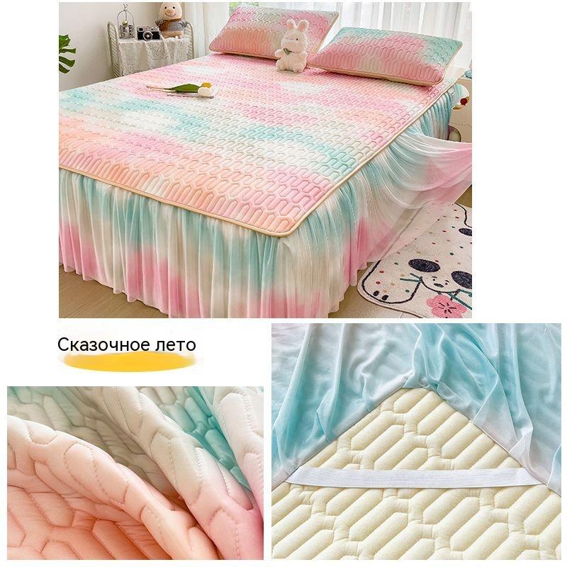 1/3Pcs Thai Latex Cooling Bed Skirt, Ice Silk Mattress Cover, Washable Breathable Cooling Mat for Queen King Beds