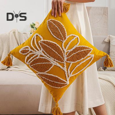 Bestickter Kissenbezug, getuftete Stickerei, Kissenbezug mit Quasten, Baumwollleinen, dekorativer Kissenbezug für Sofa, Bett, Auto