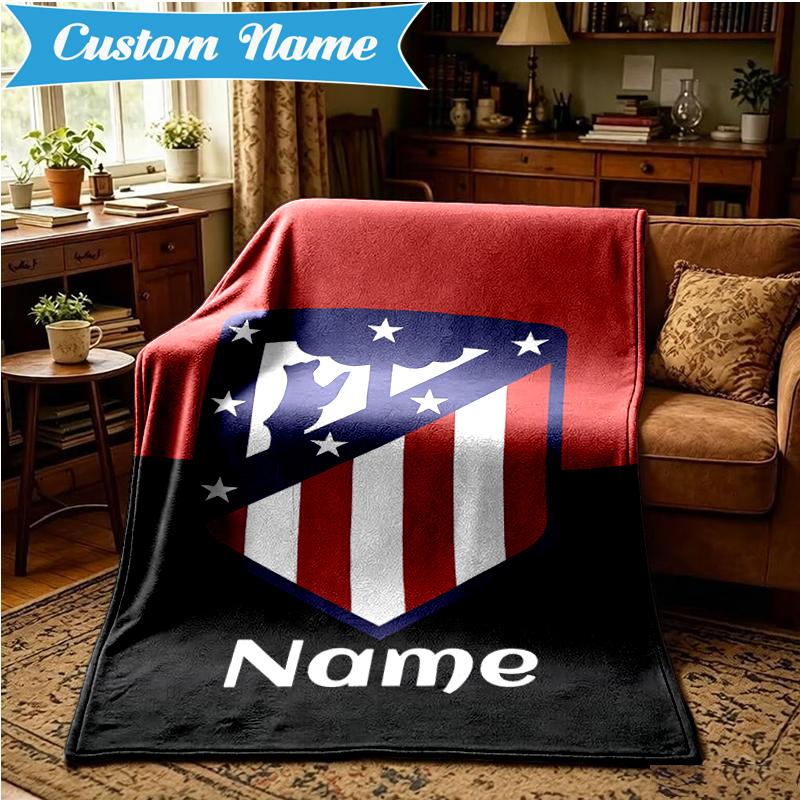 Custom Name Atletico Madrid Crest Blanket Lightweight Ideal Bedding Blanket Perfect for Travel, Camping, Living Rooms, Sofas, Christmas gift